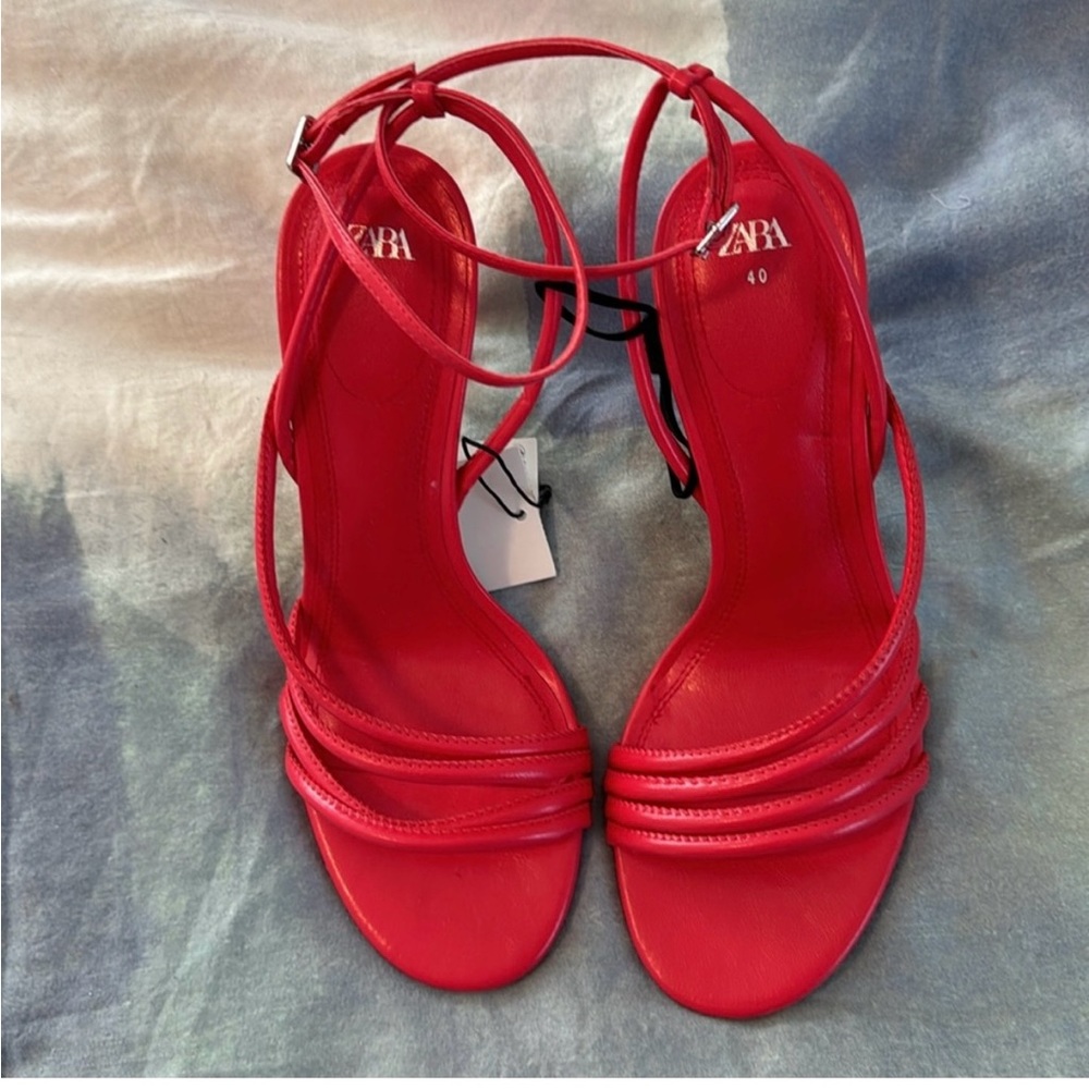 Zara High Heeled Strap Sandals Red. Size 8.5 - Picture 6 of 8